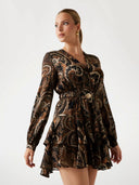 GUESS - Flare Paisley Mini Dress Brown