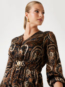 GUESS - Flare Paisley Mini Dress Brown