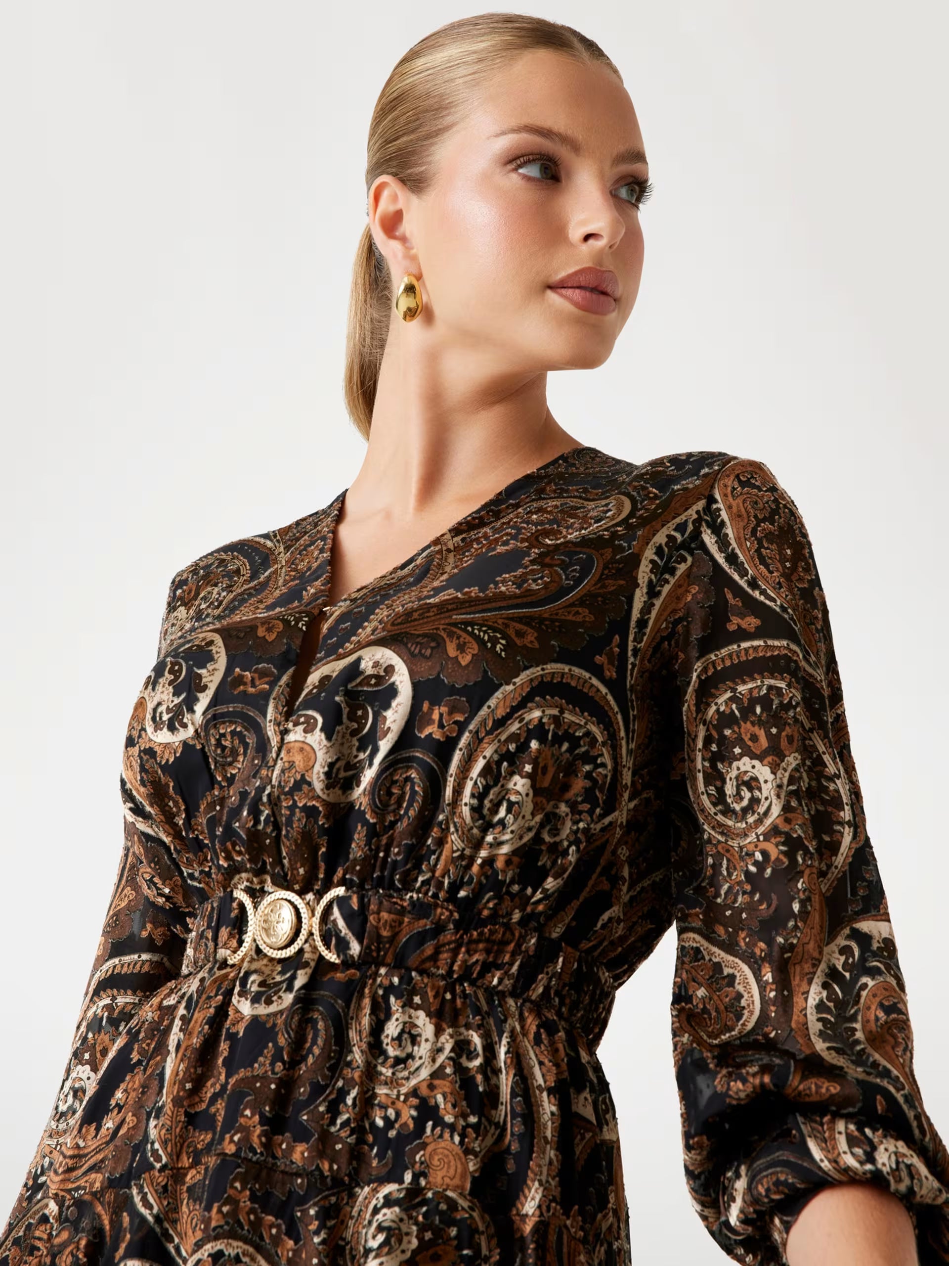 GUESS - Flare Paisley Mini Dress Brown