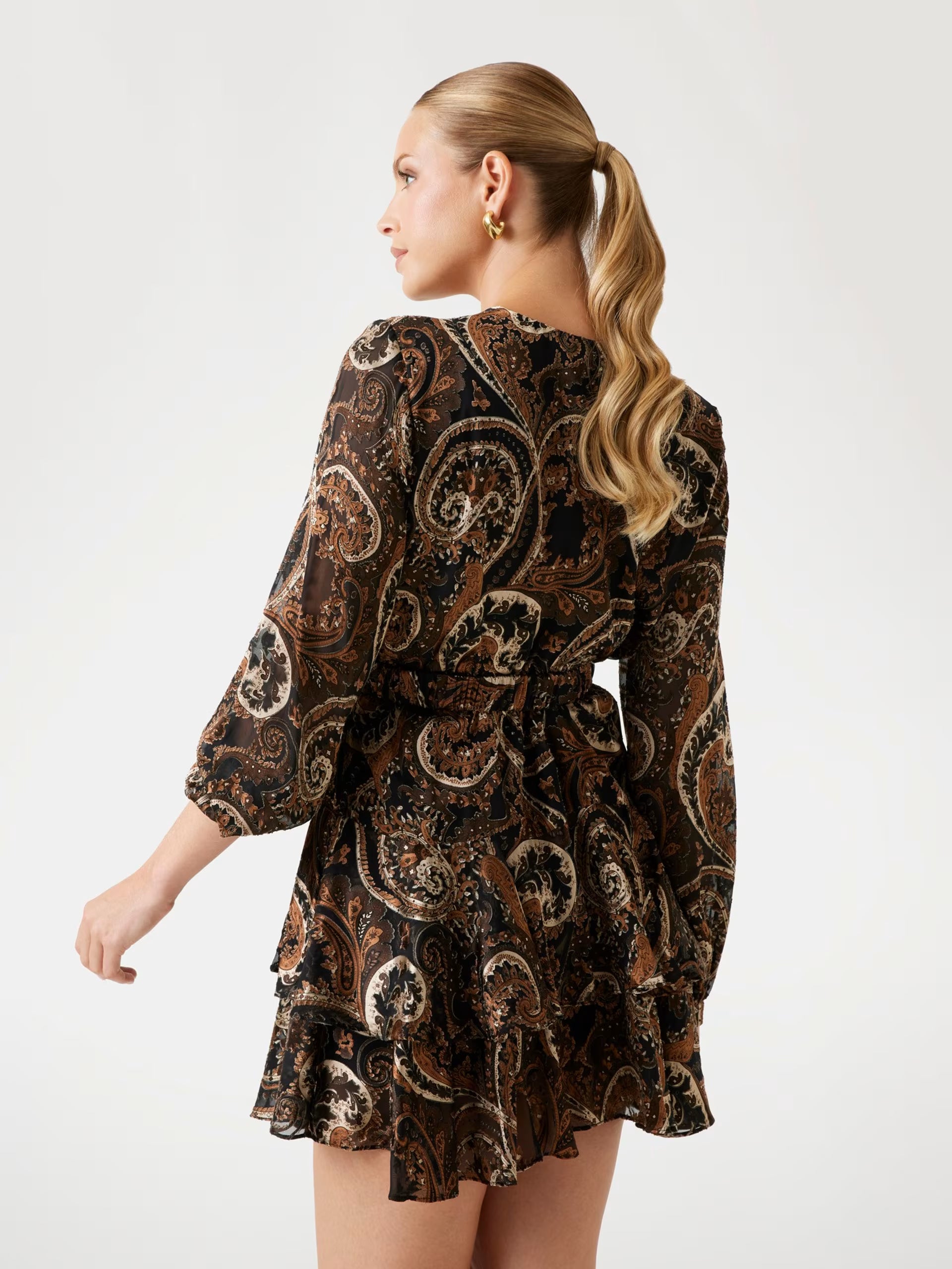 GUESS - Flare Paisley Mini Dress Brown