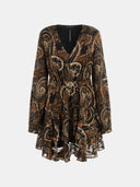 GUESS - Flare Paisley Mini Dress Brown
