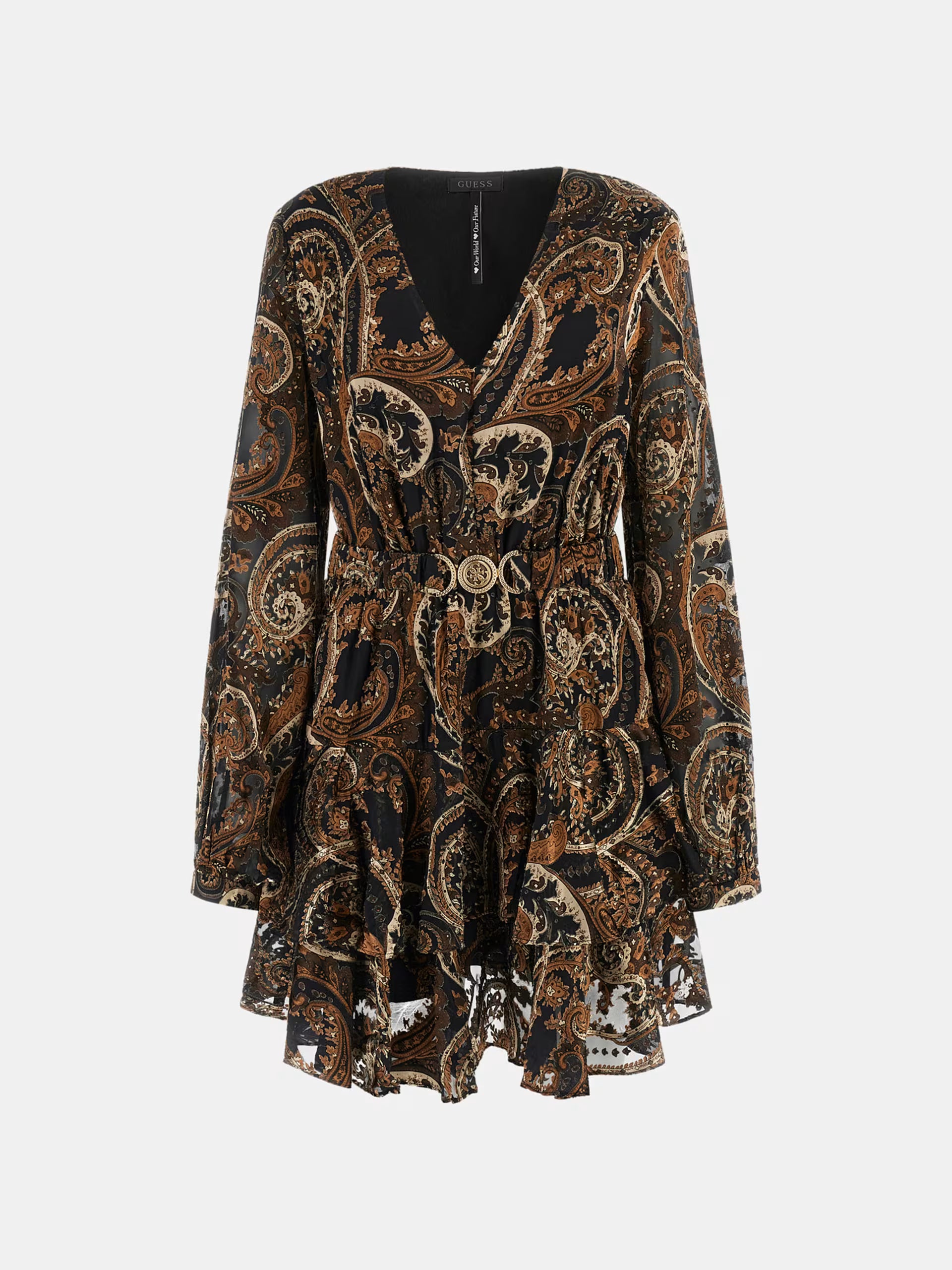 GUESS - Flare Paisley Mini Dress Brown