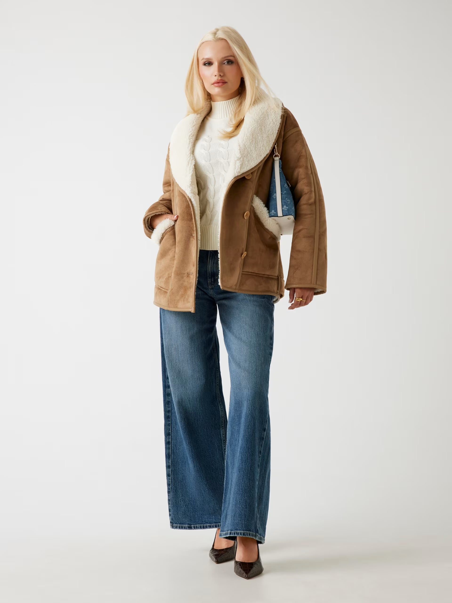 GUESS - Faux-shearling Brown Jacket