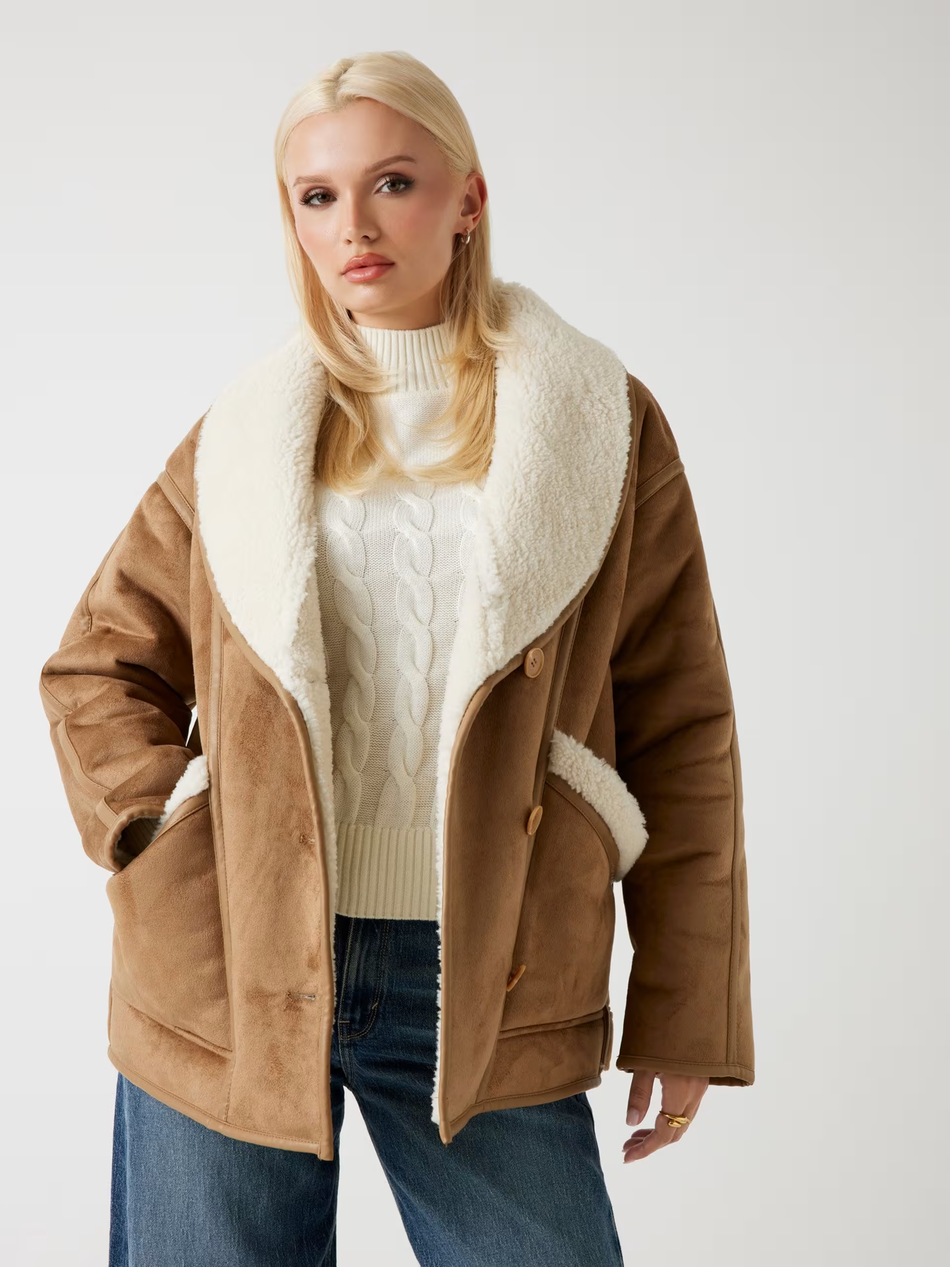 GUESS - Faux-shearling Brown Jacket