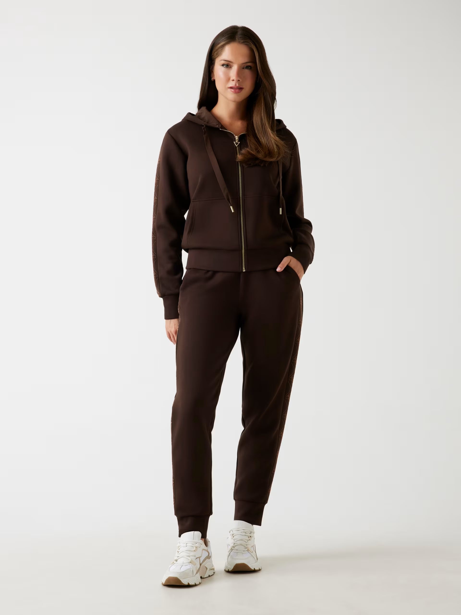 GUESS - Full Zip Scuba Fabric Hoodie Regal Brown