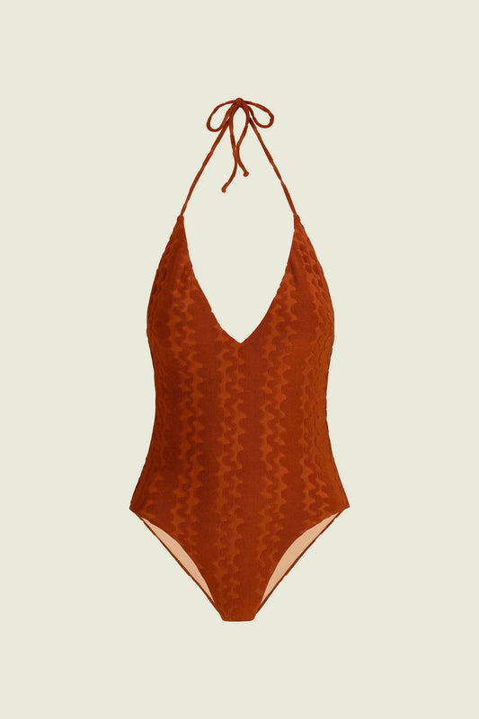 Terracotta Scribble Lido Bathing Suit