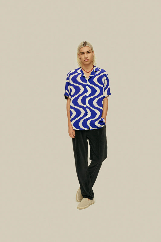 Blue Rippling Viscose Shirt