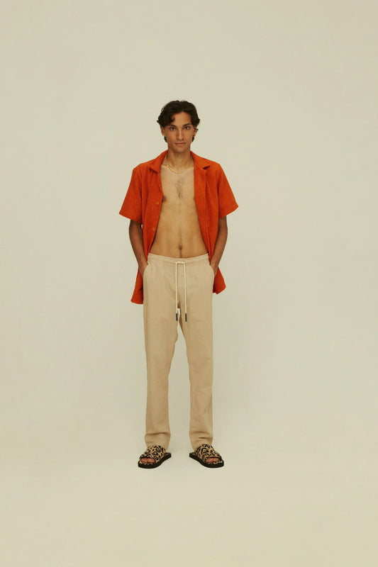 Beige Linen Long Pants