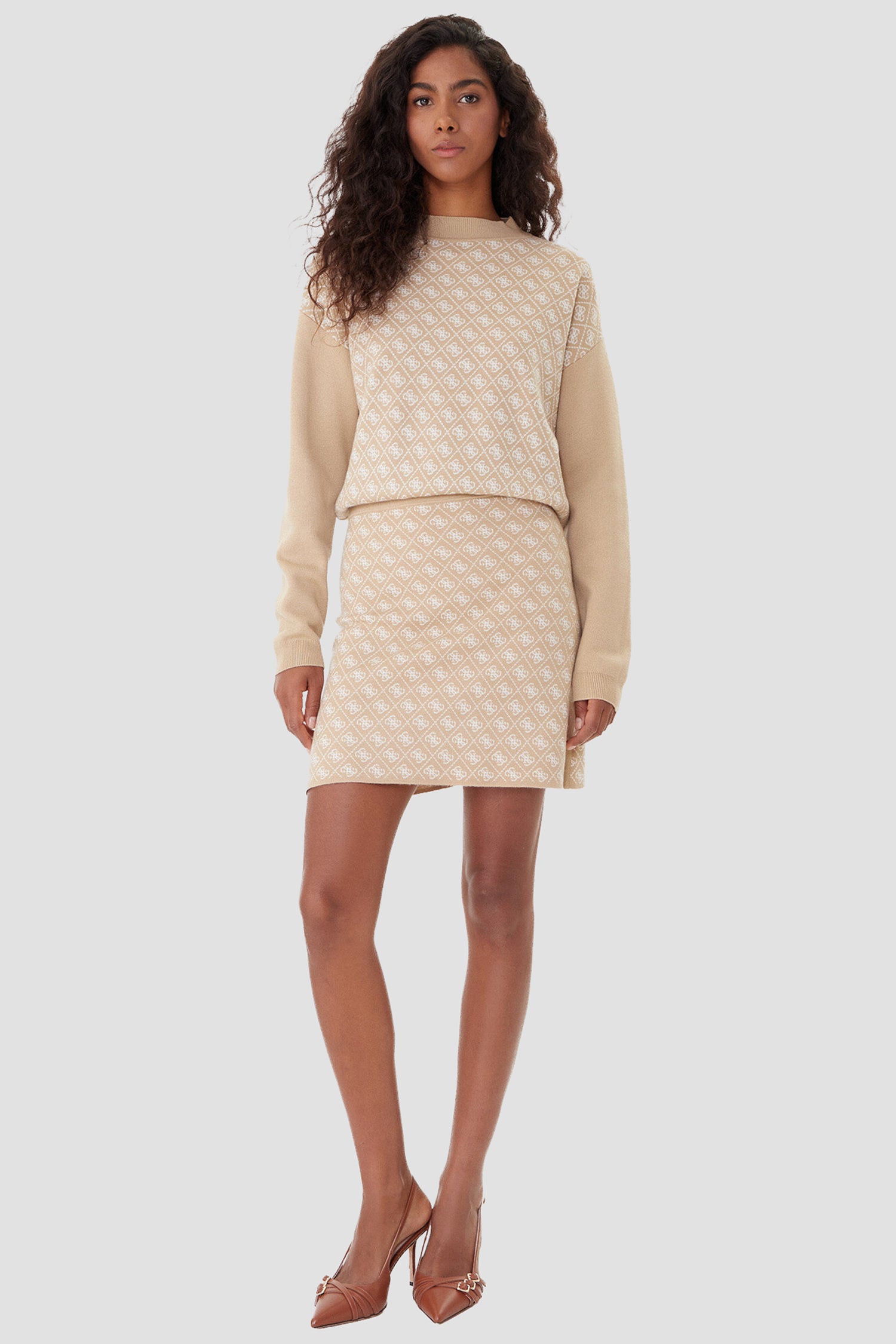 GUESS - Aubrey 4G Knitted Sweater Taupe