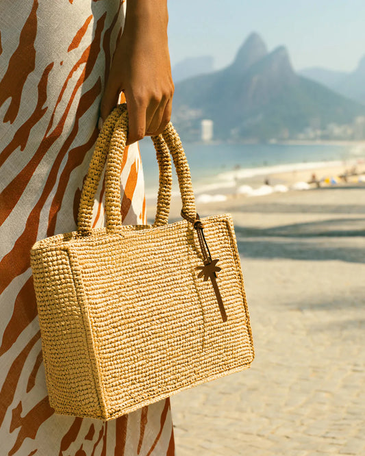 Raffia Sunset Bag Small Palm Leather Tag