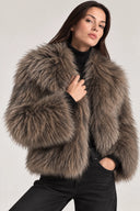 DKNY - Short Faux Fur Jacket Dark Brown