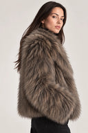 DKNY - Short Faux Fur Jacket Dark Brown