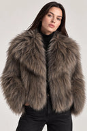 DKNY - Short Faux Fur Jacket Dark Brown