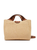 DKNY Willa Satchel σε μπεζ woven ψάθινη υφή με καφέ δερμάτινες λεπτομέρειες και κοντά χερούλια. Διαθέτει αποσπώμενο λουρί ώμου και διακριτικό logo. Καλοκαιρινή tote τσάντα ιδανική για καθημερινές και city chic εμφανίσεις. Διαθέσιμη στο Iconic Angels.