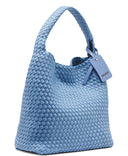 DKNY women’s light blue woven hobo bag with braided texture and single shoulder handle, featuring a matching removable pouch and modern New York style for elegant everyday outfits — γυναικεία γαλάζια υφαντή hobo τσάντα DKNY με braided υφή, μονό χερούλι ώμου και αποσπώμενο pouch, ιδανική για κομψά καθημερινά και καλοκαιρινά looks. Διαθέσιμη στο Iconic Angels Glyfada.