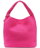 DKNY women’s bright pink woven hobo bag with braided texture and single shoulder handle, combining modern New York style with bold statement design for chic everyday and summer outfits — γυναικεία ροζ υφαντή hobo τσάντα DKNY με braided υφή και μονό χερούλι ώμου, ιδανική για εντυπωσιακά καθημερινά και καλοκαιρινά looks. Διαθέσιμη στο Iconic Angels Glyfada.
