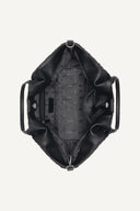 DKNY Paula medium black woven shoulder bag with textured raffia-style design and leather straps, featuring a soft curved silhouette and iconic DKNY charm for elegant everyday styling — γυναικεία DKNY Paula μεσαία μαύρη woven τσάντα ώμου με textured ψάθινη υφή και δερμάτινα λουριά, ιδανική για κομψά καθημερινά και καλοκαιρινά looks.