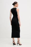 Sleek sleeveless midi dress in timeless black with subtle crystal details along the neckline — εφαρμοστό DKNY φόρεμα με minimal γραμμή που αγκαλιάζει το σώμα και διακριτική λάμψη στους ώμους. Απόλυτα elegant για βραδινές εμφανίσεις αλλά και elevated city looks. Διαθέσιμο στο Iconic Angels Glyfada.