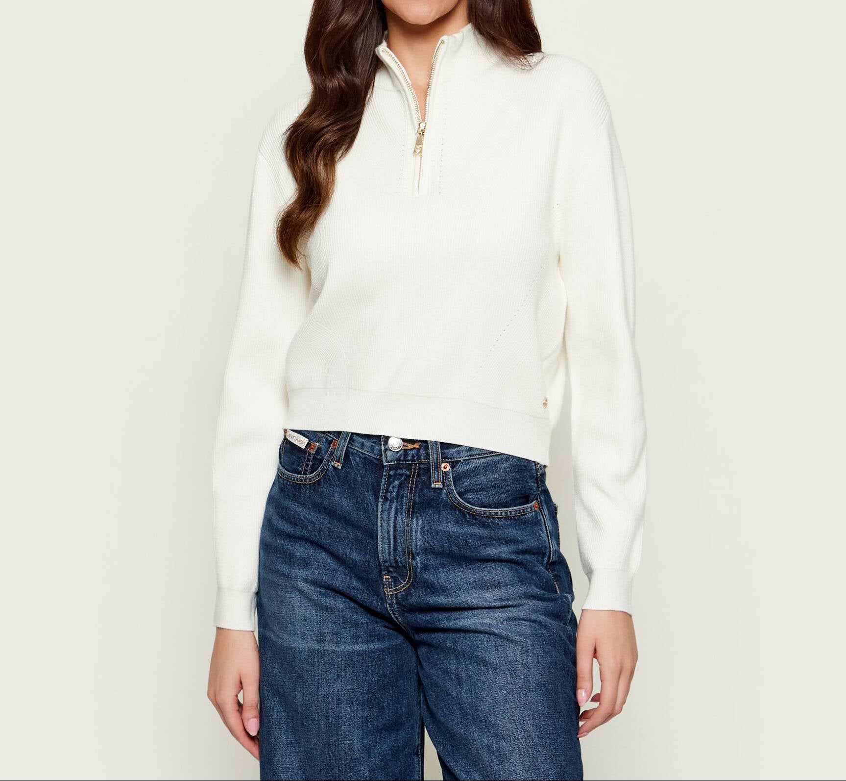 GUESS - Harley Half Zip Sweater White