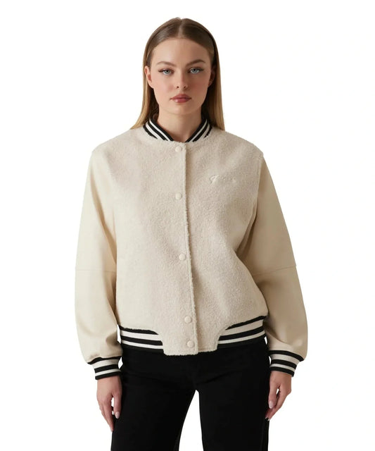 GUESS - Danielle College Bomber Jacket Beige