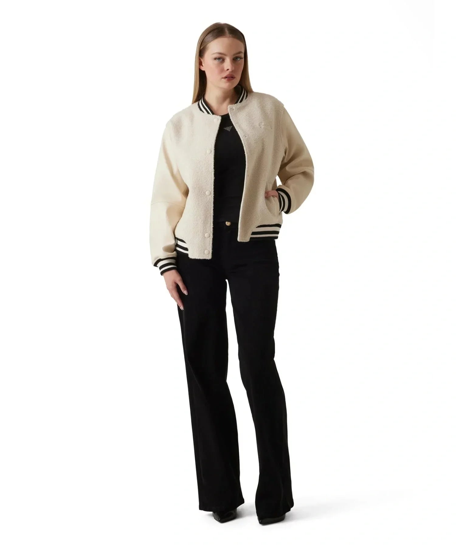 GUESS - Danielle College Bomber Jacket Beige