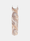 Guess Akilina viscose maxi dress in animal print with neutral beige and brown tones, featuring a sleek slip silhouette, thin straps and fluid drape for elegant feminine styling — γυναικείο Guess Akilina maxi φόρεμα από βισκόζη σε animal print με μπεζ και καφέ αποχρώσεις, με λεπτές τιράντες και ρευστή εφαρμογή για κομψά θηλυκά looks.