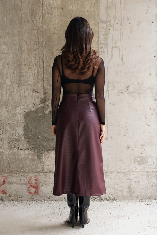 Faux Leather Skirt With Slit Bordeaux