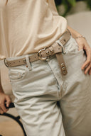 Individual Art Leather - "Electric Feel" belt Stone Beige Nickel