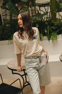 Individual Art Leather - "Electric Feel" belt Stone Beige Nickel