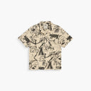 OAS beige short sleeve shirt with black illustrated graphic pattern and camp collar, featuring a relaxed fit and textured fabric for statement summer styling — μπεζ κοντομάνικο πουκάμισο OAS με μαύρο illustrated graphic σχέδιο και camp γιακά, με χαλαρή γραμμή και textured ύφασμα για statement καλοκαιρινά looks.