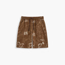OAS Memento brown jacquard shorts with tonal abstract pattern and relaxed fit, featuring an elasticated waistband with drawstring and textured fabric for elevated summer styling — ανδρικό OAS Memento καφέ jacquard σορτς με tonal abstract μοτίβο και χαλαρή γραμμή, με λάστιχο στη μέση και κορδόνι και textured ύφασμα για elevated καλοκαιρινά looks.