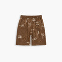 OAS Memento brown jacquard shorts with tonal abstract pattern and relaxed fit, featuring an elasticated waistband with drawstring and textured fabric for elevated summer styling — ανδρικό OAS Memento καφέ jacquard σορτς με tonal abstract μοτίβο και χαλαρή γραμμή, με λάστιχο στη μέση και κορδόνι και textured ύφασμα για elevated καλοκαιρινά looks.