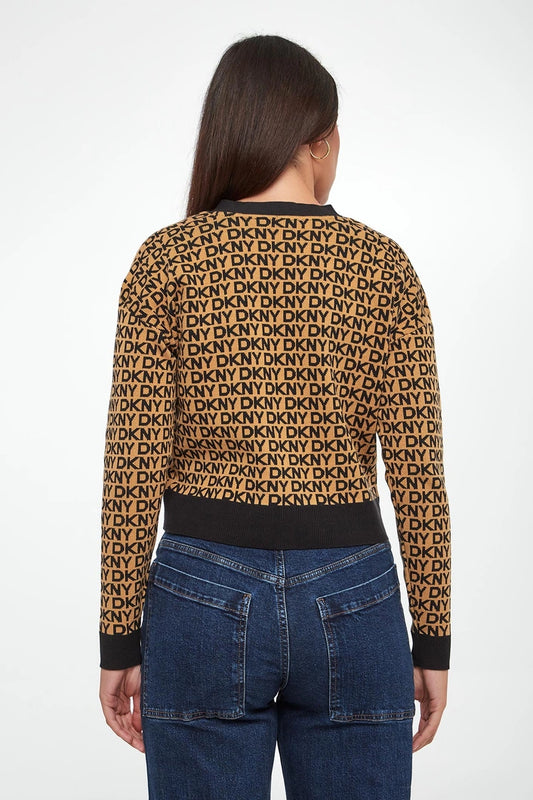 DKNY - Logo Jacquard Long Sleeve V-Neck Cardigan