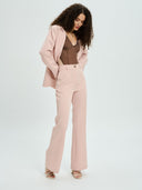Project Soma pink pinstripe wide-leg trousers with high-waisted fit and tailored silhouette, featuring subtle vertical stripes and clean lines for elegant everyday and office styling — γυναικείο Project Soma ροζ ριγέ παντελόνι σε wide-leg γραμμή με ψηλόμεση εφαρμογή και διακριτικές κάθετες ρίγες, ιδανικό για κομψά καθημερινά και office looks.