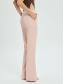 Project Soma pink pinstripe wide-leg trousers with high-waisted fit and tailored silhouette, featuring subtle vertical stripes and clean lines for elegant everyday and office styling — γυναικείο Project Soma ροζ ριγέ παντελόνι σε wide-leg γραμμή με ψηλόμεση εφαρμογή και διακριτικές κάθετες ρίγες, ιδανικό για κομψά καθημερινά και office looks.