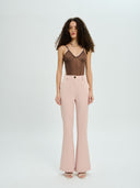 Project Soma pink pinstripe wide-leg trousers with high-waisted fit and tailored silhouette, featuring subtle vertical stripes and clean lines for elegant everyday and office styling — γυναικείο Project Soma ροζ ριγέ παντελόνι σε wide-leg γραμμή με ψηλόμεση εφαρμογή και διακριτικές κάθετες ρίγες, ιδανικό για κομψά καθημερινά και office looks.
