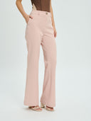 Project Soma pink pinstripe wide-leg trousers with high-waisted fit and tailored silhouette, featuring subtle vertical stripes and clean lines for elegant everyday and office styling — γυναικείο Project Soma ροζ ριγέ παντελόνι σε wide-leg γραμμή με ψηλόμεση εφαρμογή και διακριτικές κάθετες ρίγες, ιδανικό για κομψά καθημερινά και office looks.