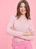 Pink monogram long-sleeve bodysuit from Project Soma x Barbie collection with fitted silhouette and all-over Barbie pattern for chic statement styling — ροζ monogram γυναικείο bodysuit Project Soma x Barbie με εφαρμοστή γραμμή και Barbie μοτίβο για fashion looks. Διαθέσιμο στο Iconic Angels Glyfada.
