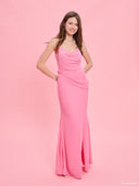 Pink strapless evening dress from Project Soma x Barbie collection with draped silhouette and subtle sparkle details for elegant statement looks — ροζ strapless maxi φόρεμα Project Soma x Barbie με draped γραμμή και διακριτικές λάμψεις για εντυπωσιακές εμφανίσεις. Διαθέσιμο στο Iconic Angels Glyfada.