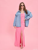 Pink strapless evening dress from Project Soma x Barbie collection with draped silhouette and subtle sparkle details for elegant statement looks — ροζ strapless maxi φόρεμα Project Soma x Barbie με draped γραμμή και διακριτικές λάμψεις για εντυπωσιακές εμφανίσεις. Διαθέσιμο στο Iconic Angels Glyfada.