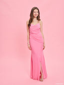 Pink strapless evening dress from Project Soma x Barbie collection with draped silhouette and subtle sparkle details for elegant statement looks — ροζ strapless maxi φόρεμα Project Soma x Barbie με draped γραμμή και διακριτικές λάμψεις για εντυπωσιακές εμφανίσεις. Διαθέσιμο στο Iconic Angels Glyfada.