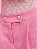 Pink pinstripe tailored shorts from Project Soma x Barbie collection with embroidered logo and structured silhouette for playful chic styling — ροζ ριγέ γυναικείο σορτς Project Soma x Barbie με κεντημένο logo και tailored γραμμή για μοντέρνα summer looks. Διαθέσιμο στο Iconic Angels Glyfada.