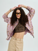 Project Soma brown cropped top with textured distressed-effect fabric and subtle shimmer detailing, featuring short sleeves, fitted silhouette and semi-sheer finish for edgy and statement evening looks — γυναικείο Project Soma καφέ cropped top με textured ύφανση και ελαφριά λάμψη, κοντό μανίκι και εφαρμοστή γραμμή για ιδιαίτερα βραδινά looks.