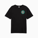 Black graphic t-shirt with front logo detail and bold multicolor Puma artwork on the back, combining streetwear aesthetics with relaxed fit comfort — μαύρο ανδρικό t-shirt με logo print μπροστά και statement πολύχρωμο graphic στην πλάτη, ιδανικό για street style και casual everyday looks με urban χαρακτήρα. Διαθέσιμο στο Iconic Angels Glyfada.
