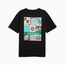 Black graphic t-shirt with front logo detail and bold multicolor Puma artwork on the back, combining streetwear aesthetics with relaxed fit comfort — μαύρο ανδρικό t-shirt με logo print μπροστά και statement πολύχρωμο graphic στην πλάτη, ιδανικό για street style και casual everyday looks με urban χαρακτήρα. Διαθέσιμο στο Iconic Angels Glyfada.