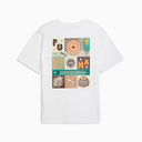 White graphic t-shirt with front logo detail and bold multicolor Puma artwork on the back, combining relaxed fit comfort with modern streetwear aesthetics — λευκό ανδρικό t-shirt με logo print μπροστά και statement πολύχρωμο graphic στην πλάτη, ιδανικό για street style και casual summer looks με urban χαρακτήρα. Διαθέσιμο στο Iconic Angels Glyfada.