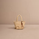 Χειροποίητη MANEBI mini raffia panier mini bag in natural ivory tone with top handles and detachable strap, γυναικεία ψάθινη mini τσάντα σε φυσική εκρού απόχρωση, από το Iconic Angels Glyfada