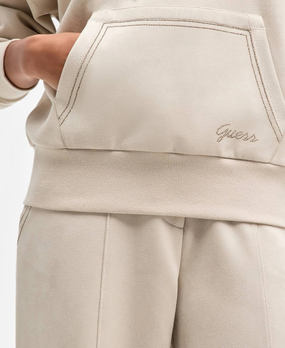 GUESS - Hooded Scuba Sweatshirt Beige