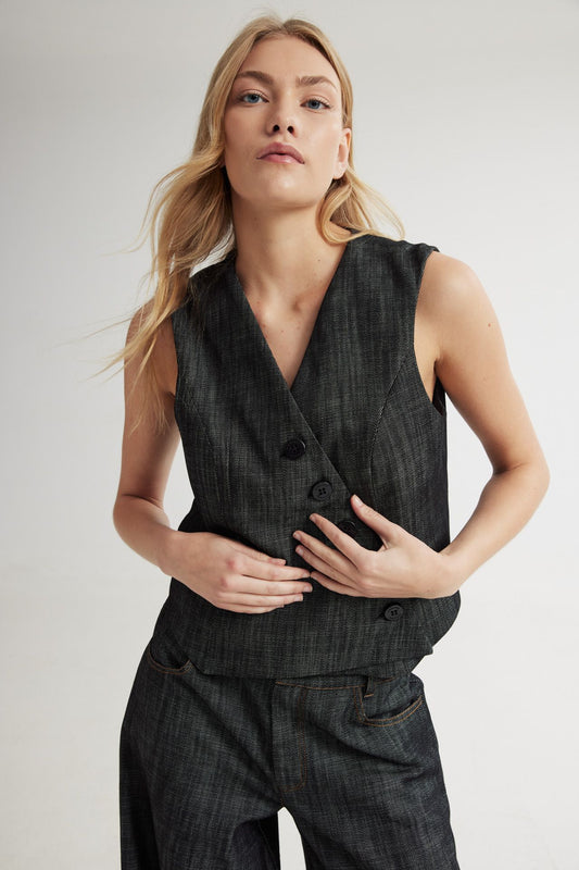 Heather Black Denim Vest