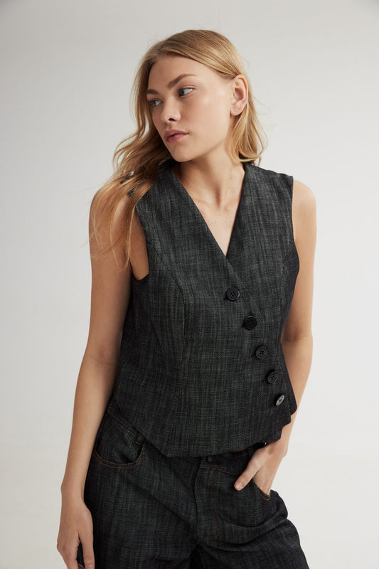 Heather Black Denim Vest